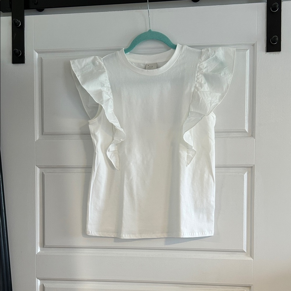 RUFFLES!  A New Day - White Juniors Ruffle Sleeve Tee